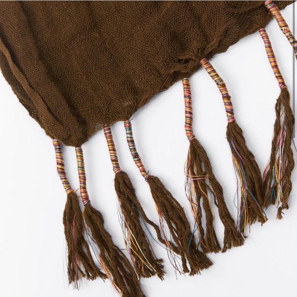 ZARA LIMITED EDITION LINEN BLEND FRINGED SCARF - Picture 3 of 6